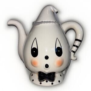 Johanna Parker Gus Ghost Ceramic Teapot Tea Pot White Black Halloween 8" Bowtie